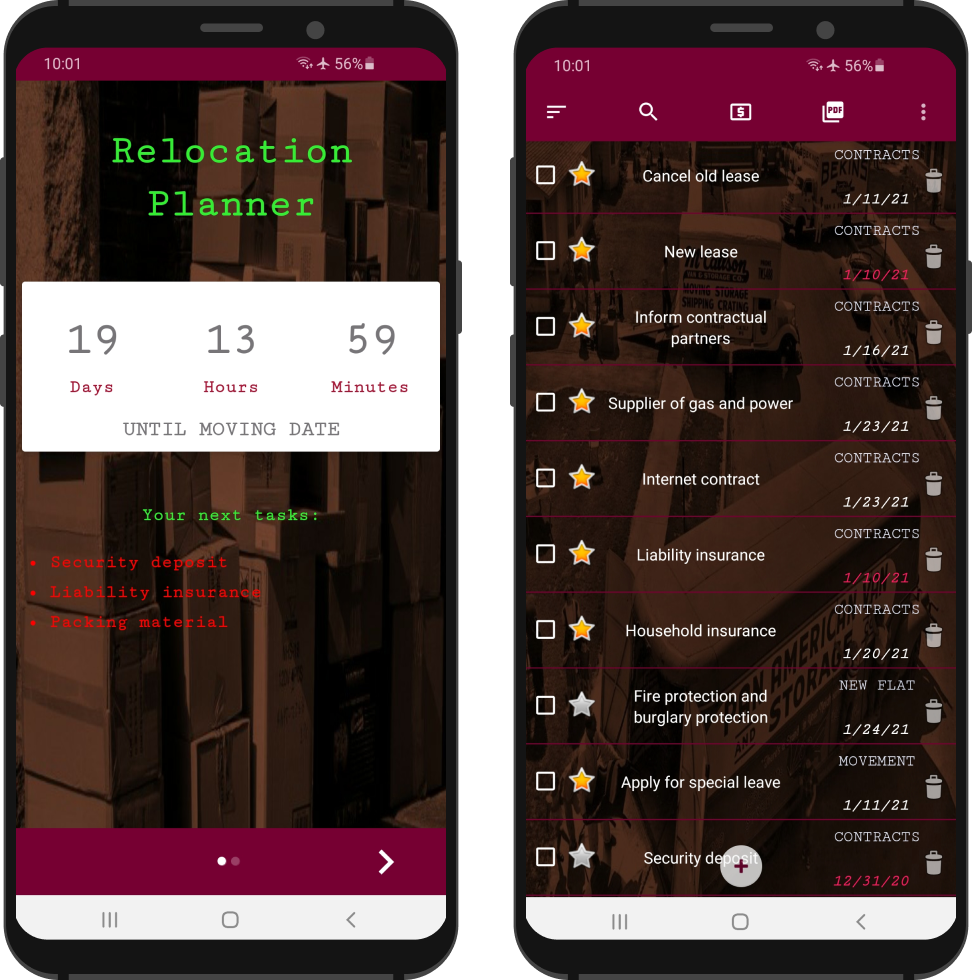 Relocation planner app